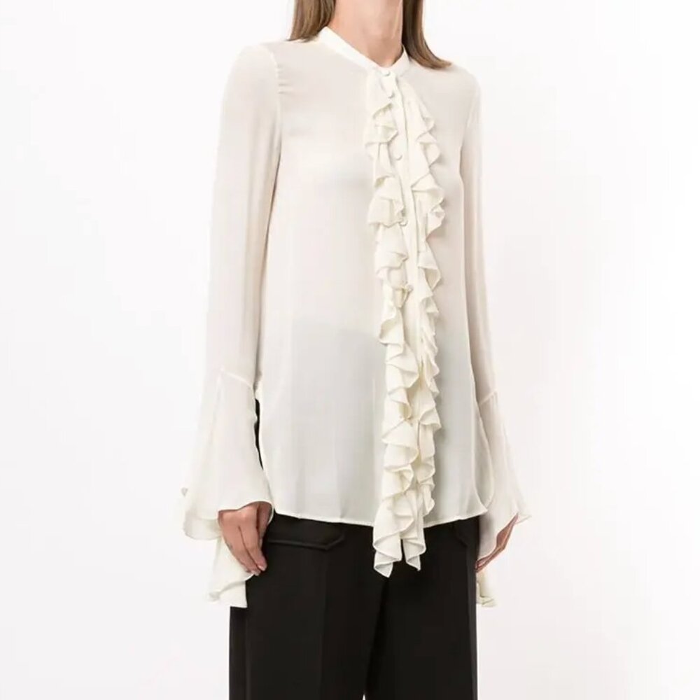 Used Khaite Keith Ruffle Ivory Silk Blouse